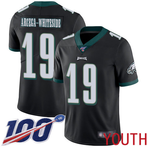 Youth Philadelphia Eagles #19 JJ Arcega-Whiteside Black Alternate Vapor Untouchable NFL Jersey Limited 100th->nfl t-shirts->Sports Accessory